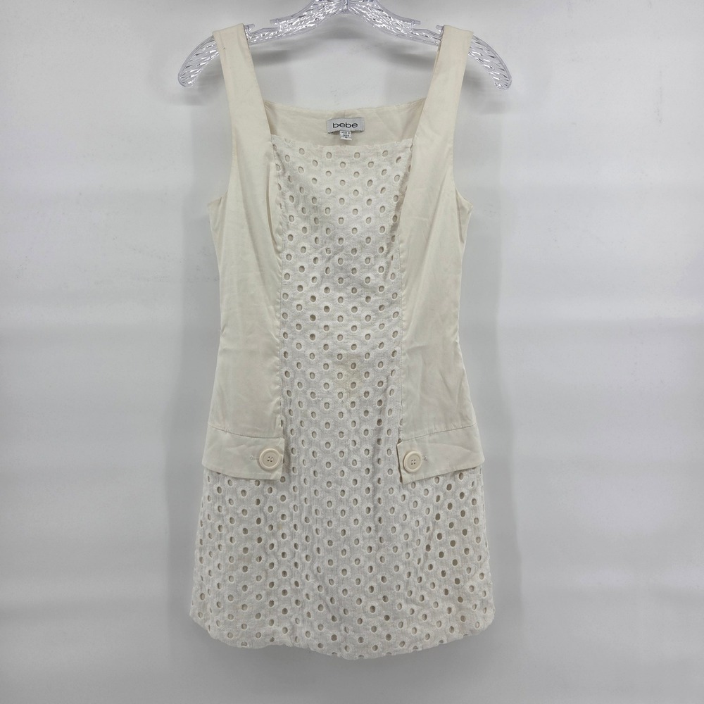 Y2K bebe Eyelet Mini Dress XS Off White Sleeveless‎ Coquette